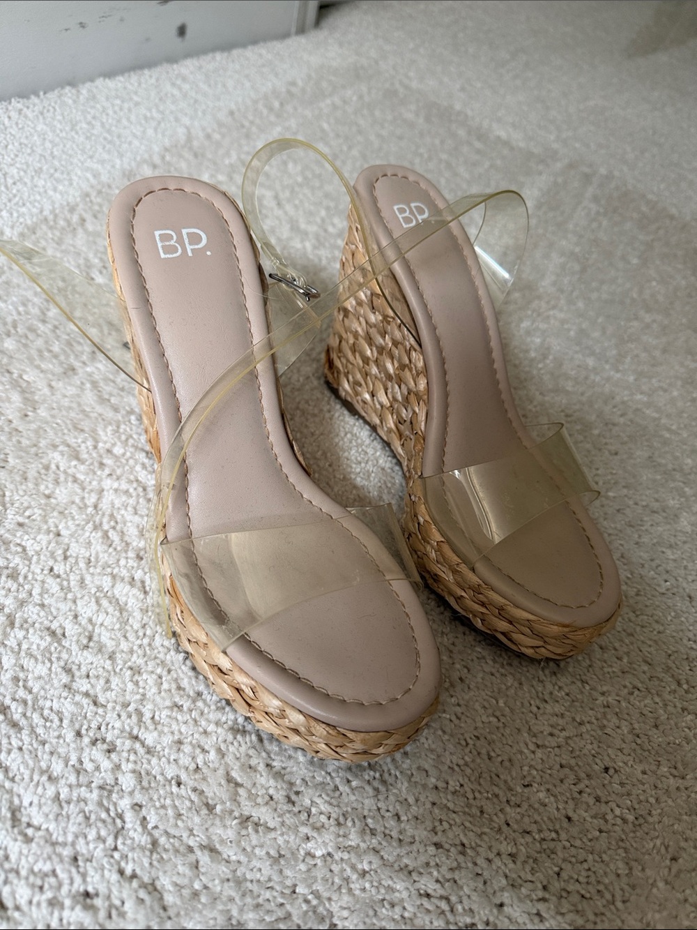 bp Clear Strap Wedge Sandals in Natural/Tan
